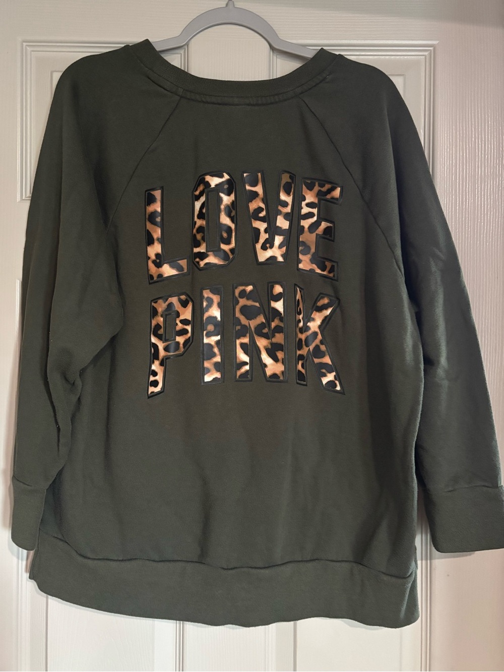 LOVE PINK Victoria's Secret Olive Leopard-Logo Women's Sweater
